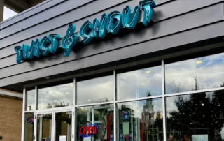 Twist and Shout Records storefront on East Colfax Avenue in Denver Colorado