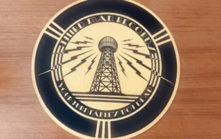 Slipmat on a vinyl turntable platter with record ready to play