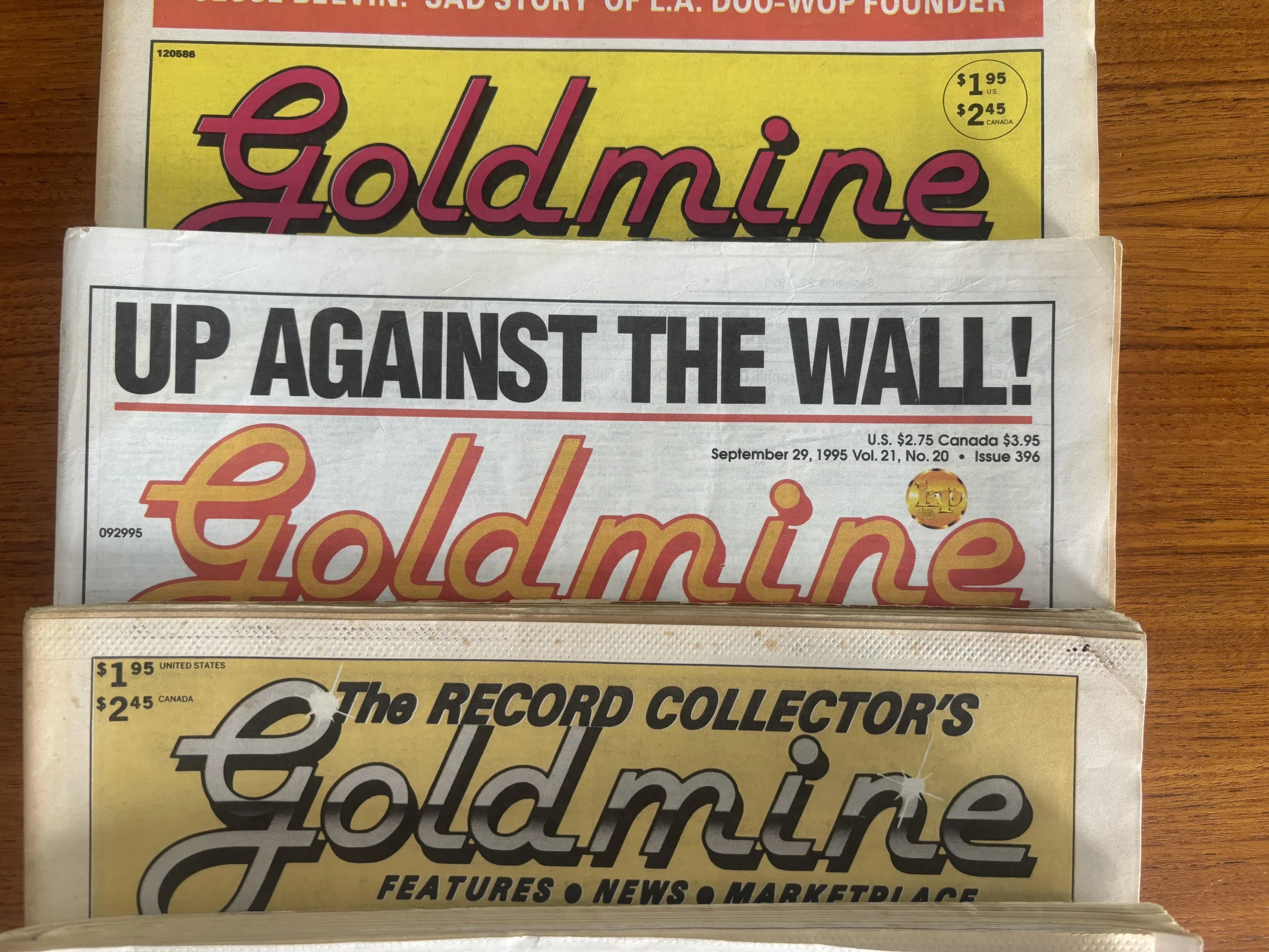 Stack of vintage Goldmine Magazine issues from the 1990s for record collectors
